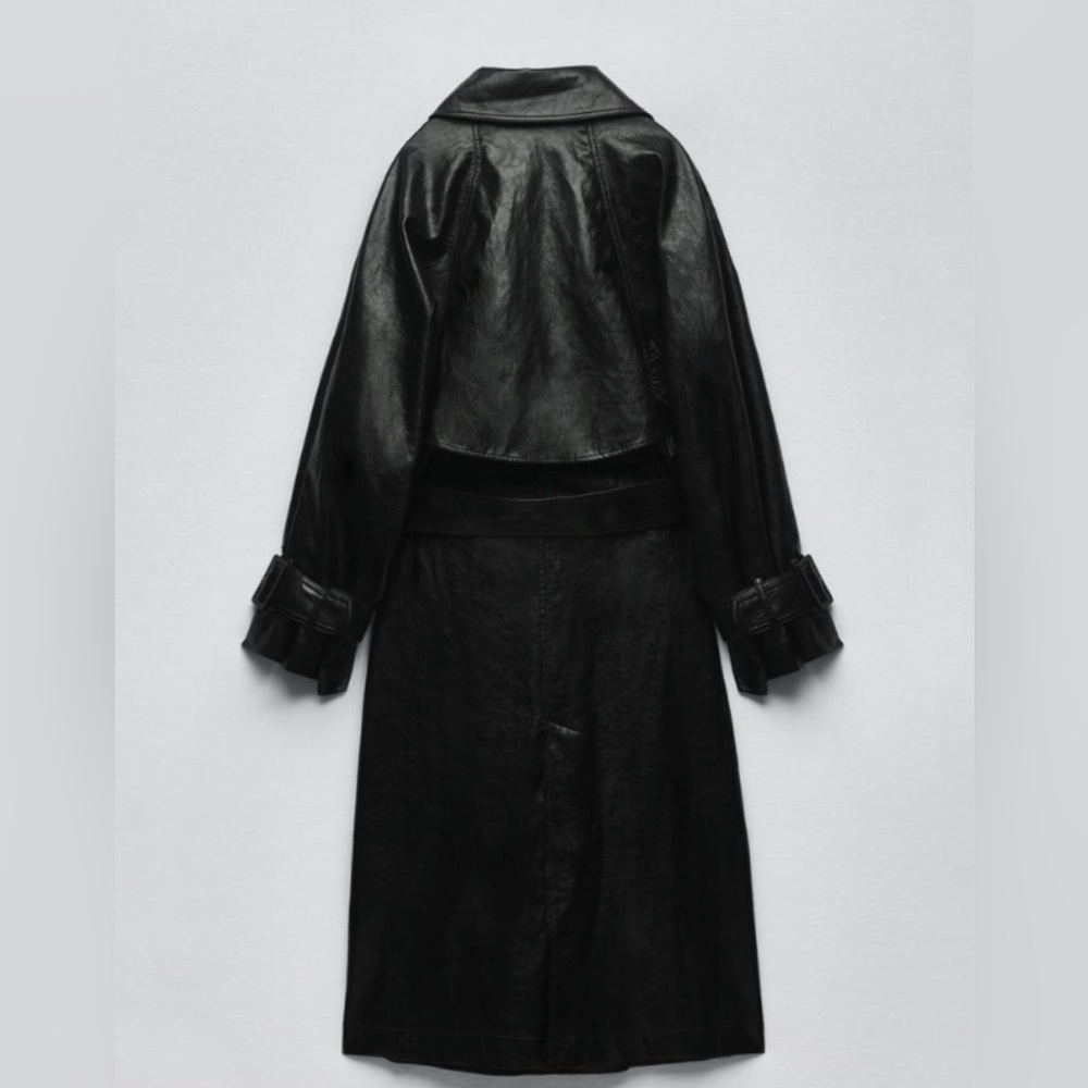 ZARA BELTED FAUX LEATHER TRENCH COAT - Picture 4 of 8